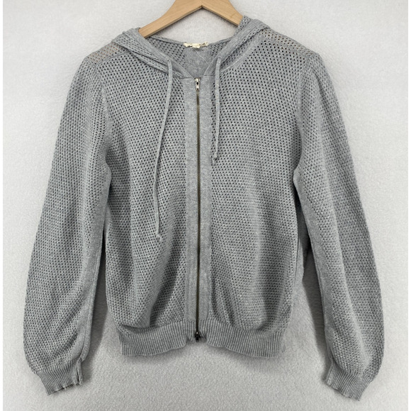 Eileen Fisher Sweaters - EILEEN FISHER Sweater M Organic Cotton Mesh Cardigan 2 Way Zip Hoodie Gray